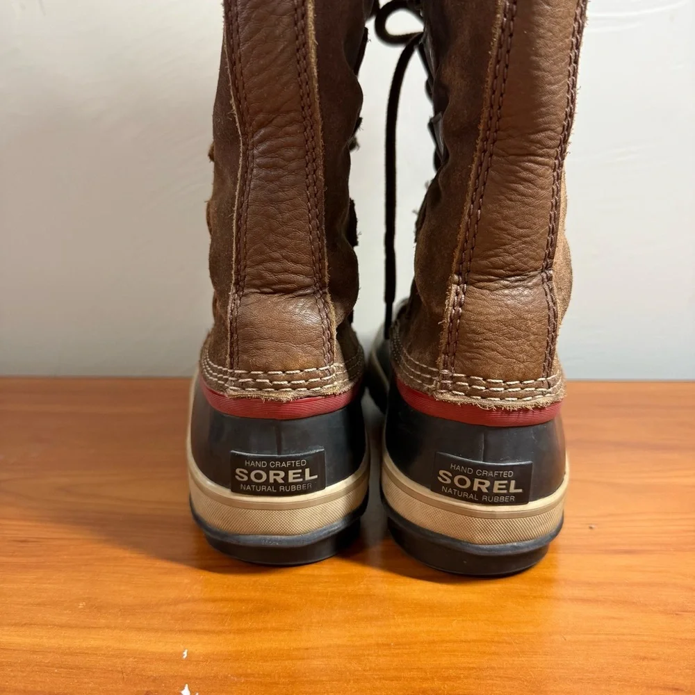 Sorel Joan of Arctic Tall Lace Up Snow Boot Waterproof‎ Leather Brown Tan 7.5